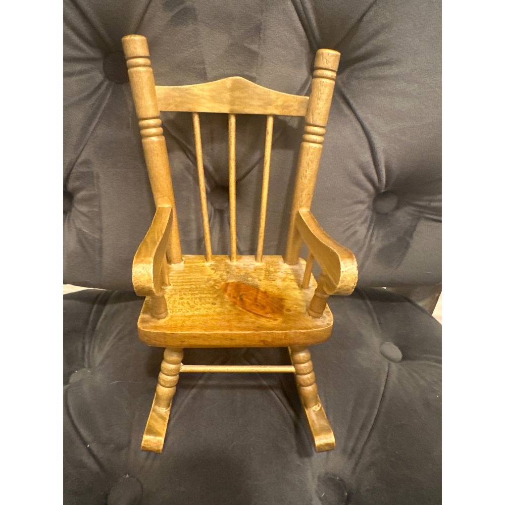 VTG Miniature Wooden Rocking Chair 7 1/2" Doll Rocker Rustic Home Decor Display